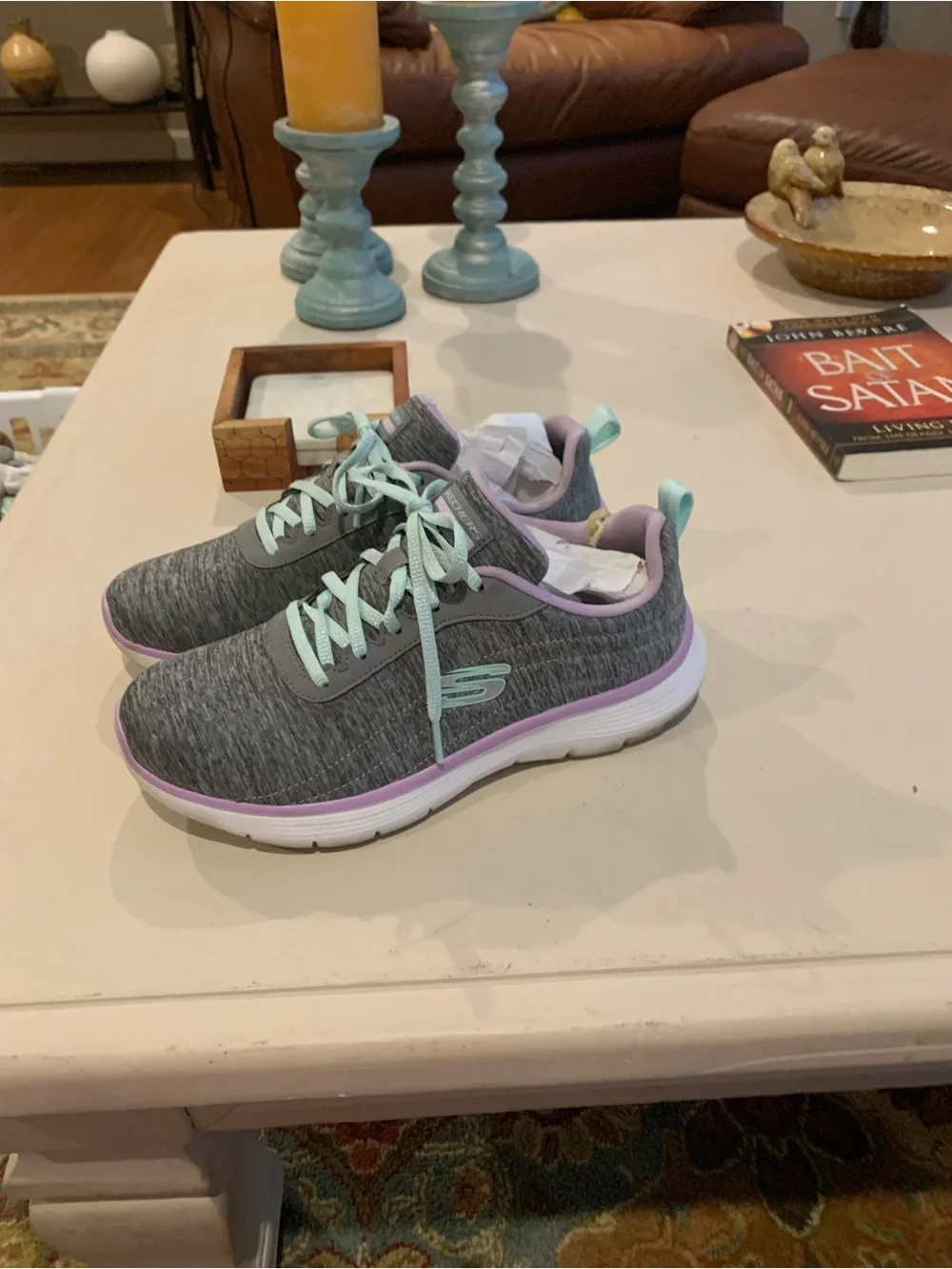Skechers Gray Knit Athletic Sneakers with Mint & Lavender Accents